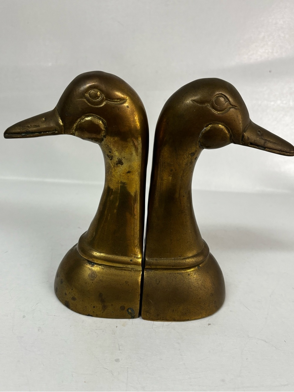 Vintage Solid Brass Duck Head Bookends Pair Heavy MCM Taiwan HOC